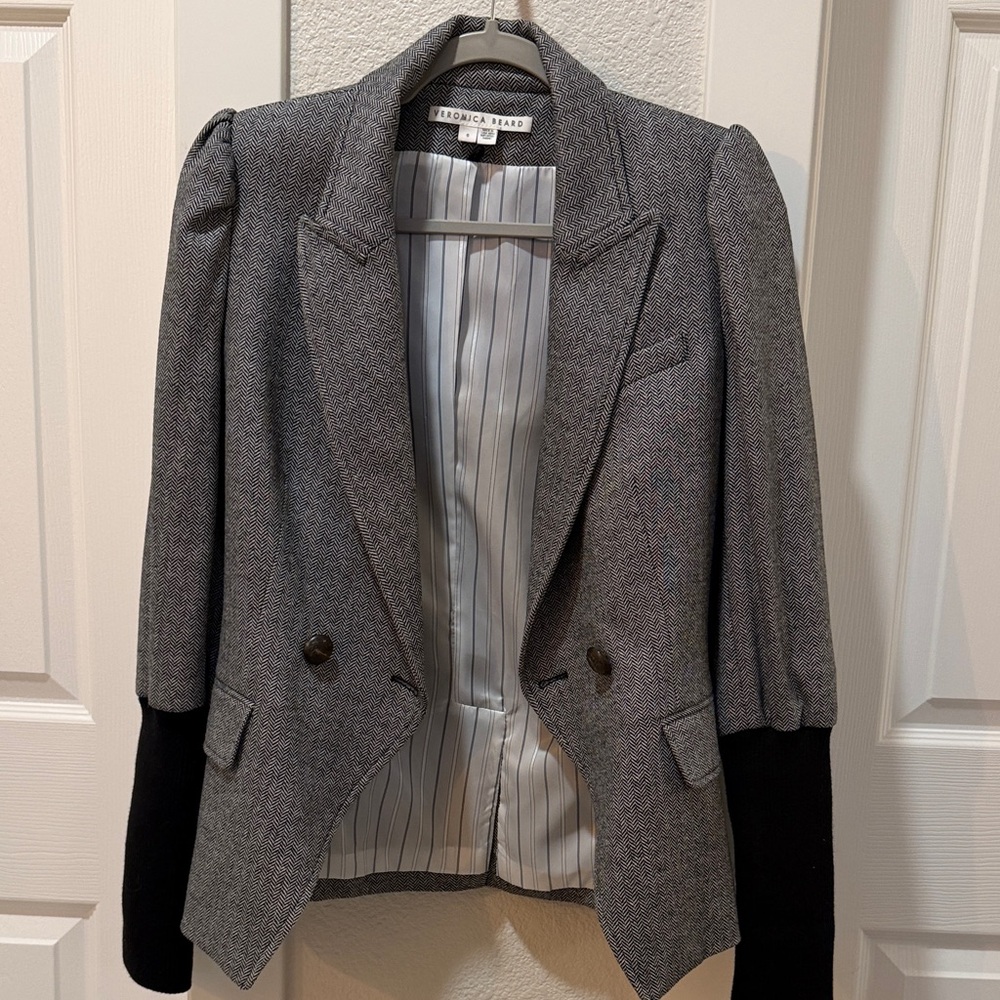 Veronica Beard Bayard Dickey Colorblock Jacket in Herringbone Grey Size 6